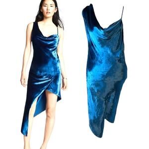 Michelle Mason Blue Velvet Cowl Neck Midi Dress Size 4